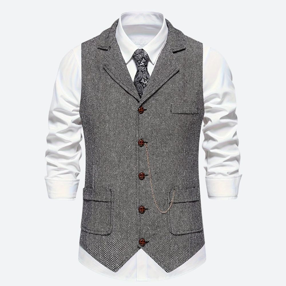 Heren - Klassiek Gilet - Visgraatmotief - Stijlvol Herengilet voor Elegante Gelegenheden