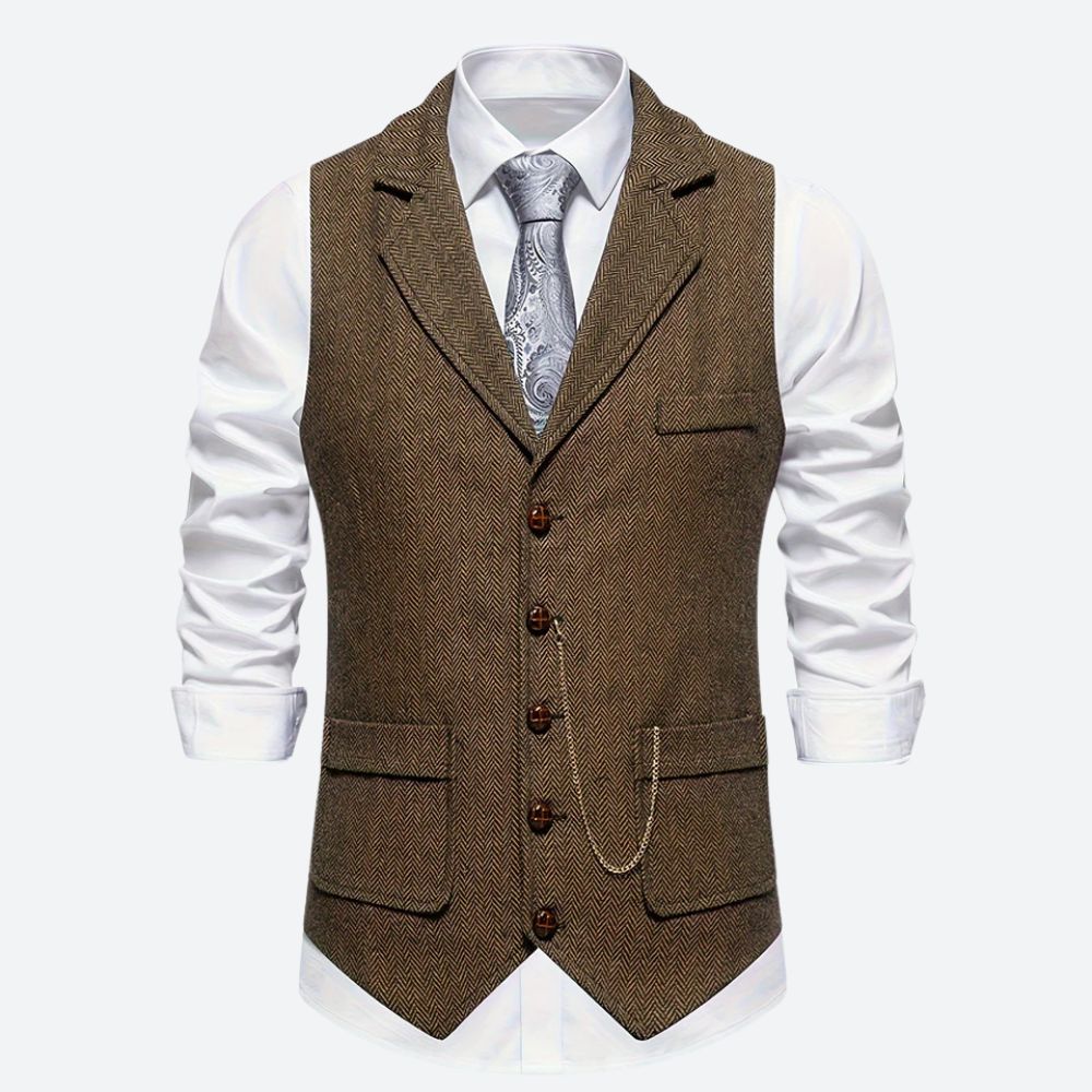 Heren - Klassiek Gilet - Visgraatmotief - Stijlvol Herengilet voor Elegante Gelegenheden