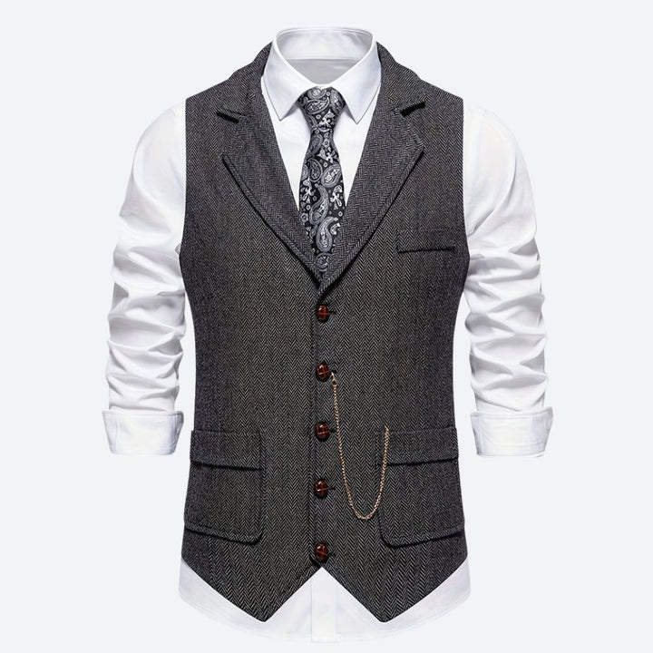 Heren - Klassiek Gilet - Visgraatmotief - Stijlvol Herengilet voor Elegante Gelegenheden