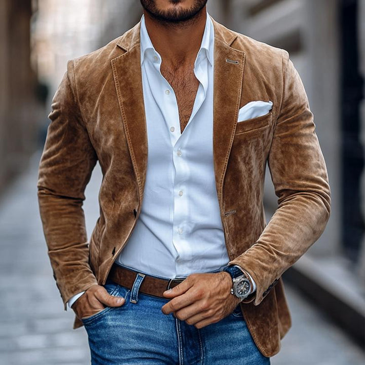 Heren - Casual Blazer - Effen Suède - Stijlvol Notch Lapel Ontwerp met Twee Knopen voor elke Gelegenheid