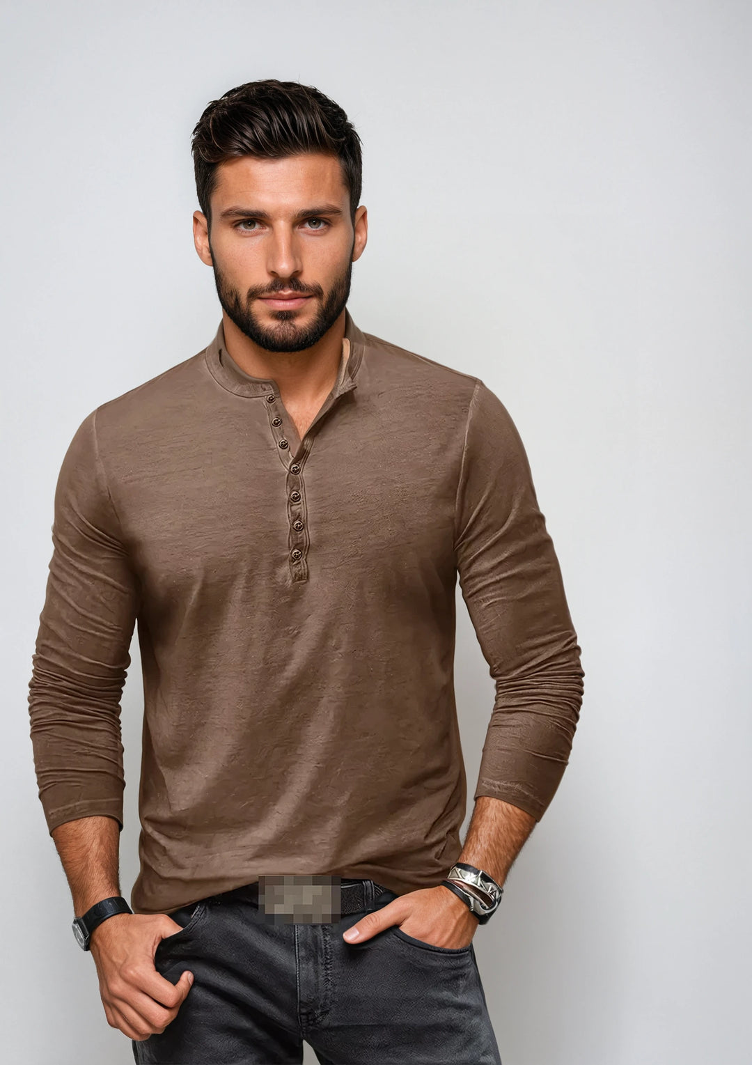 Henley shirt voor heren met lange mouwen